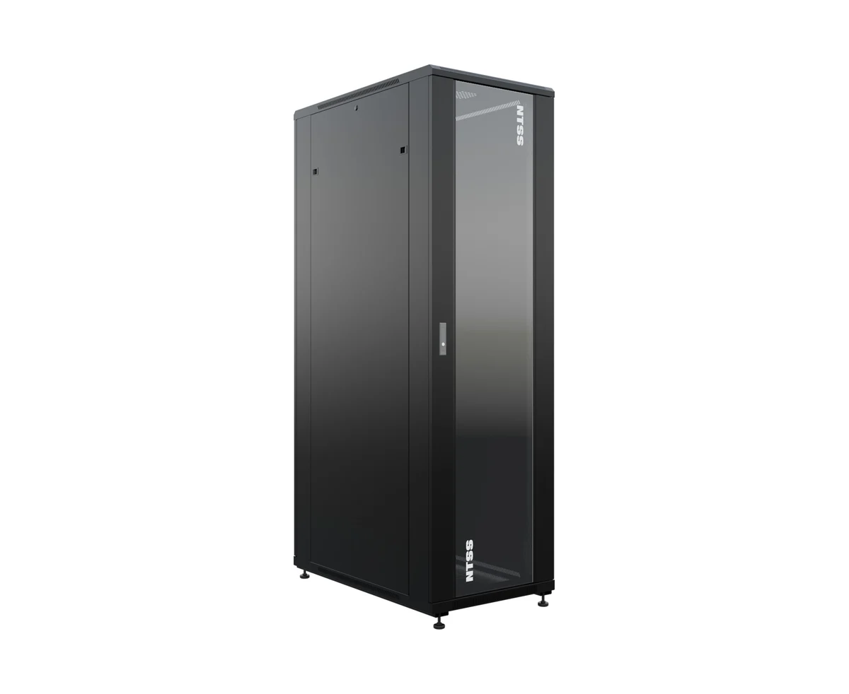 Шкаф серверный NTSS Премиум (NTSS-R42 U80100 GS-BL) напольный 42 U 800x1000мм пер.дв.стекл металл 900кг черный 910мм 160кг 1987мм IP20 сталь