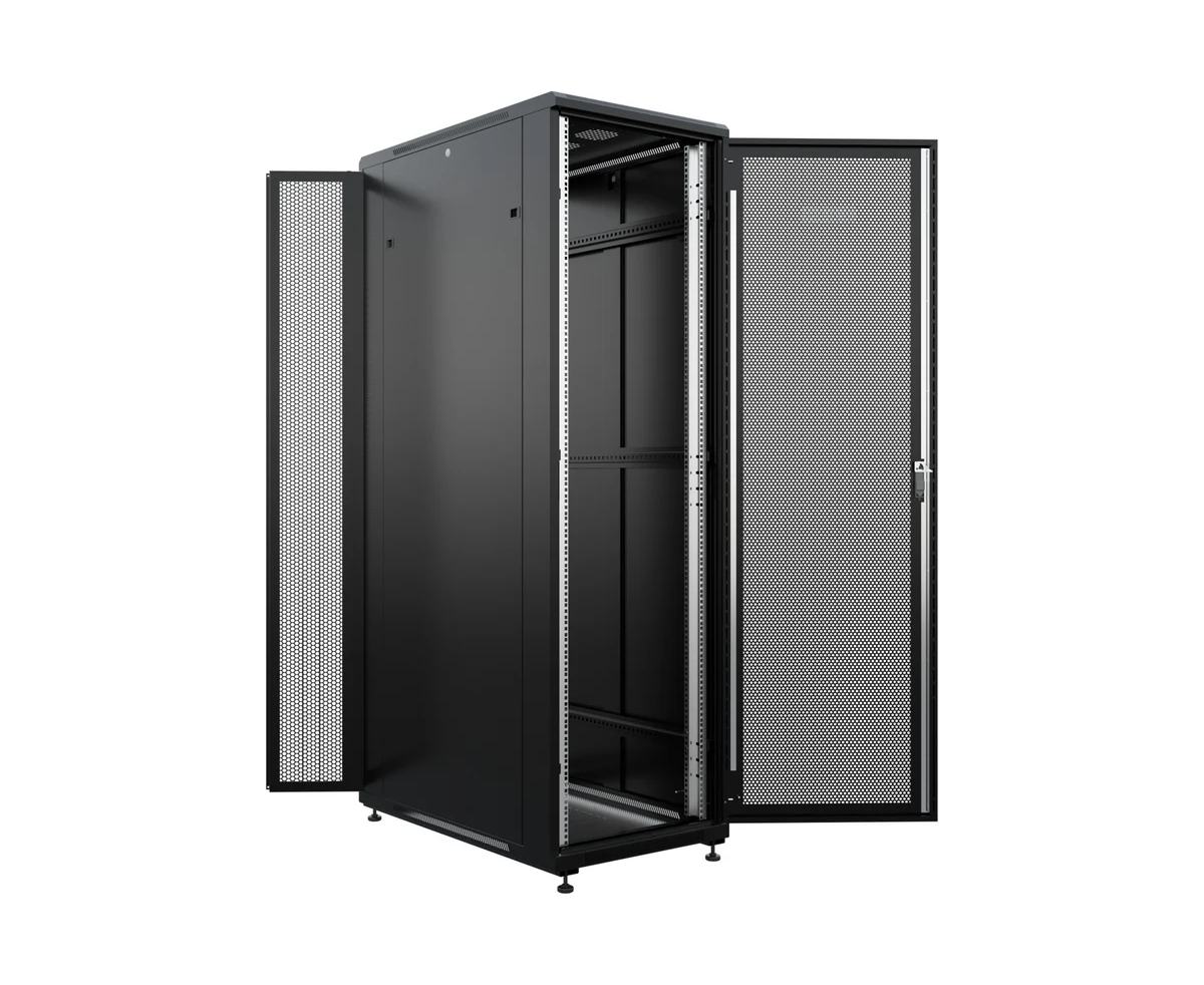 Шкаф серверный NTSS Премиум (NTSS-R42 U60120 PD/PDD-BL) напольный 42 U 600x1200мм пер.дв.перфор. металл 900кг серый 1110мм 150кг IP20 металл