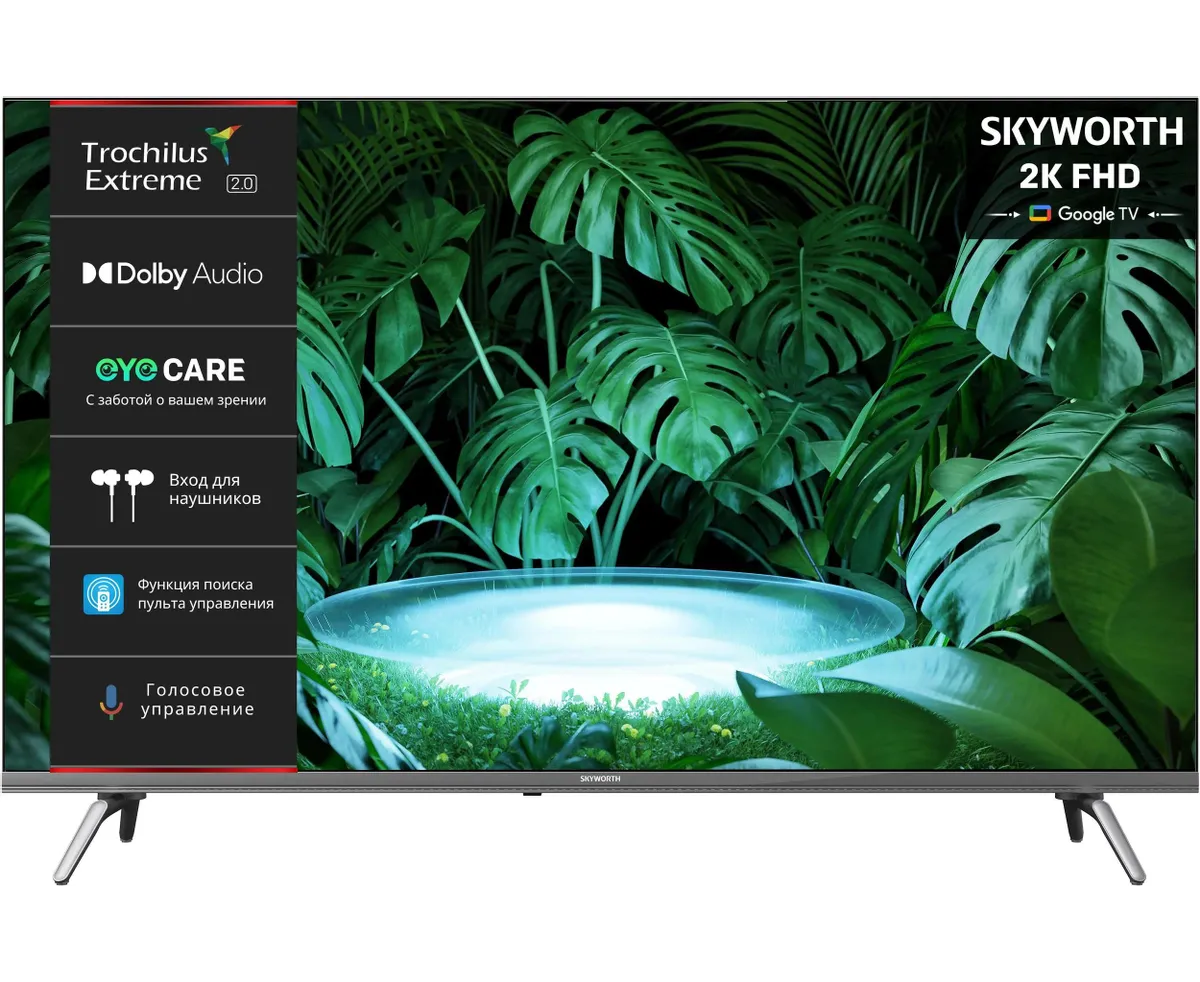 40" Телевизор Skyworth 40 E55 G черный 1920x1080, Full HD, 60 Гц, Wi-Fi, Smart TV, Google TV