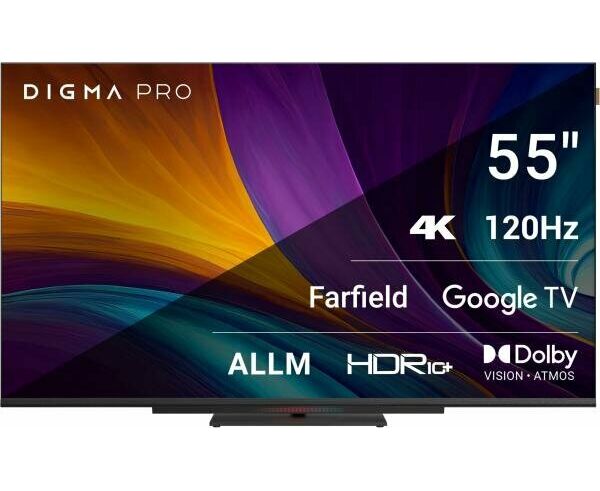 55" Телевизор Digma Pro UHD 55 C черный 3840x2160, 4 K Ultra HD, 120 Гц, Wi-Fi, Smart TV, Google TV