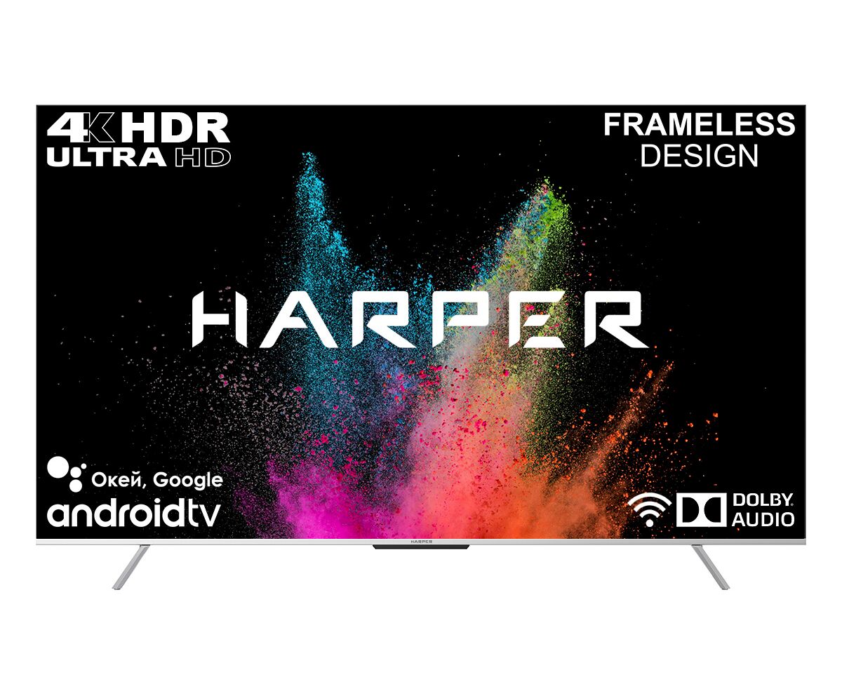 75" Телевизор Harper 75 U770 TS черный 3840x2160, Frameless, Ultra HD, 50 Гц, WIFI, SMART TV, Android TV