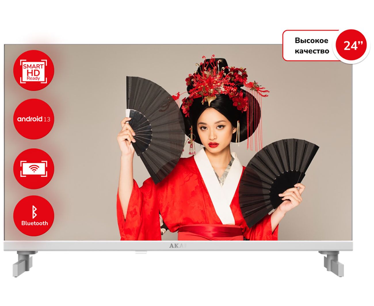 24" Телевизор Akai TA24 BH502 белый 1366x768, HD Ready, 60 Гц, Wi-Fi, Smart TV, Android AOSP