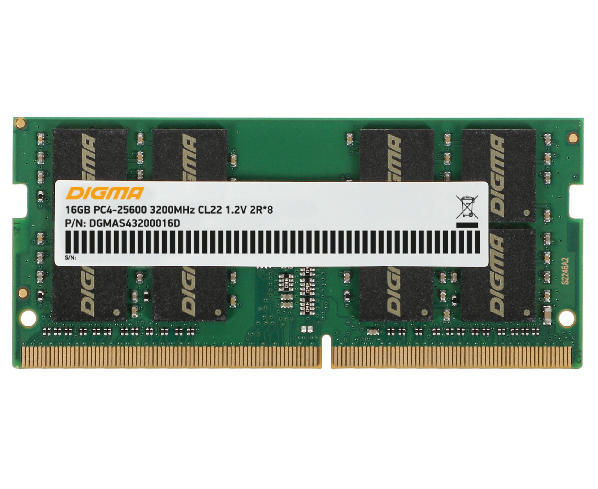ОЗУ Digma DGMAS43200016 D DDR4 16 Gb 3200 M Hz RTL PC4-25600 CL22 SO-DIMM 260-pin 1.2 В dual rank Ret