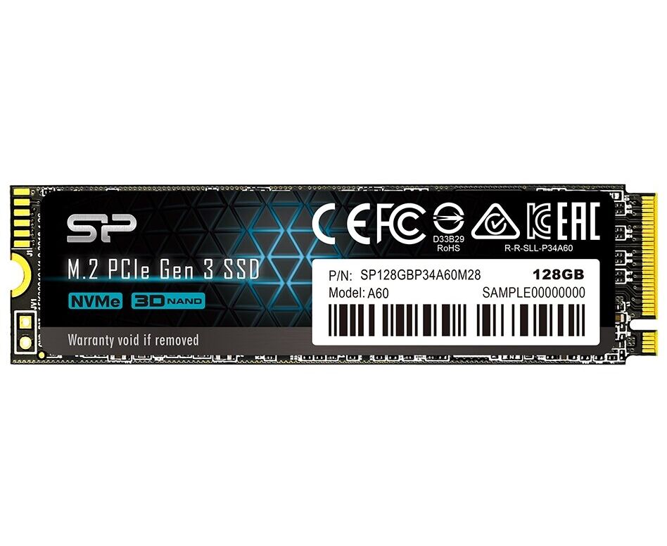 Внутренний SSD Silicon Power 128 GB P34 A60, PC Ie 3x4, R/W - 2200/1600 MB/s, (M.2), 2280, TLC 3 D NAND
