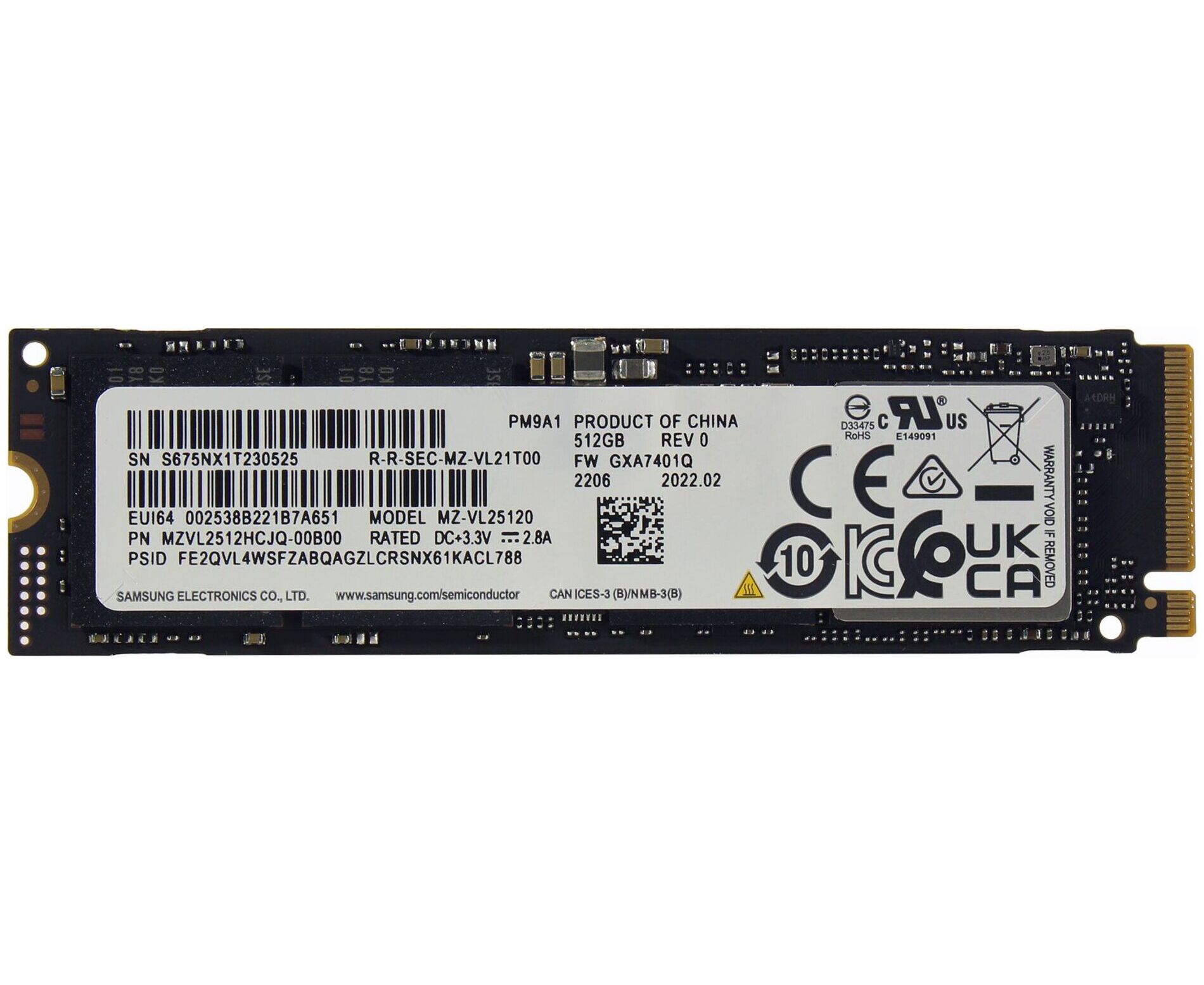 SSD Samsung PM9 A1 (MZVL2512 HCJQ-00 B07/00 B00) 512 GB, M.2(22x80mm), NV Me, PC Ie 4.0 x4