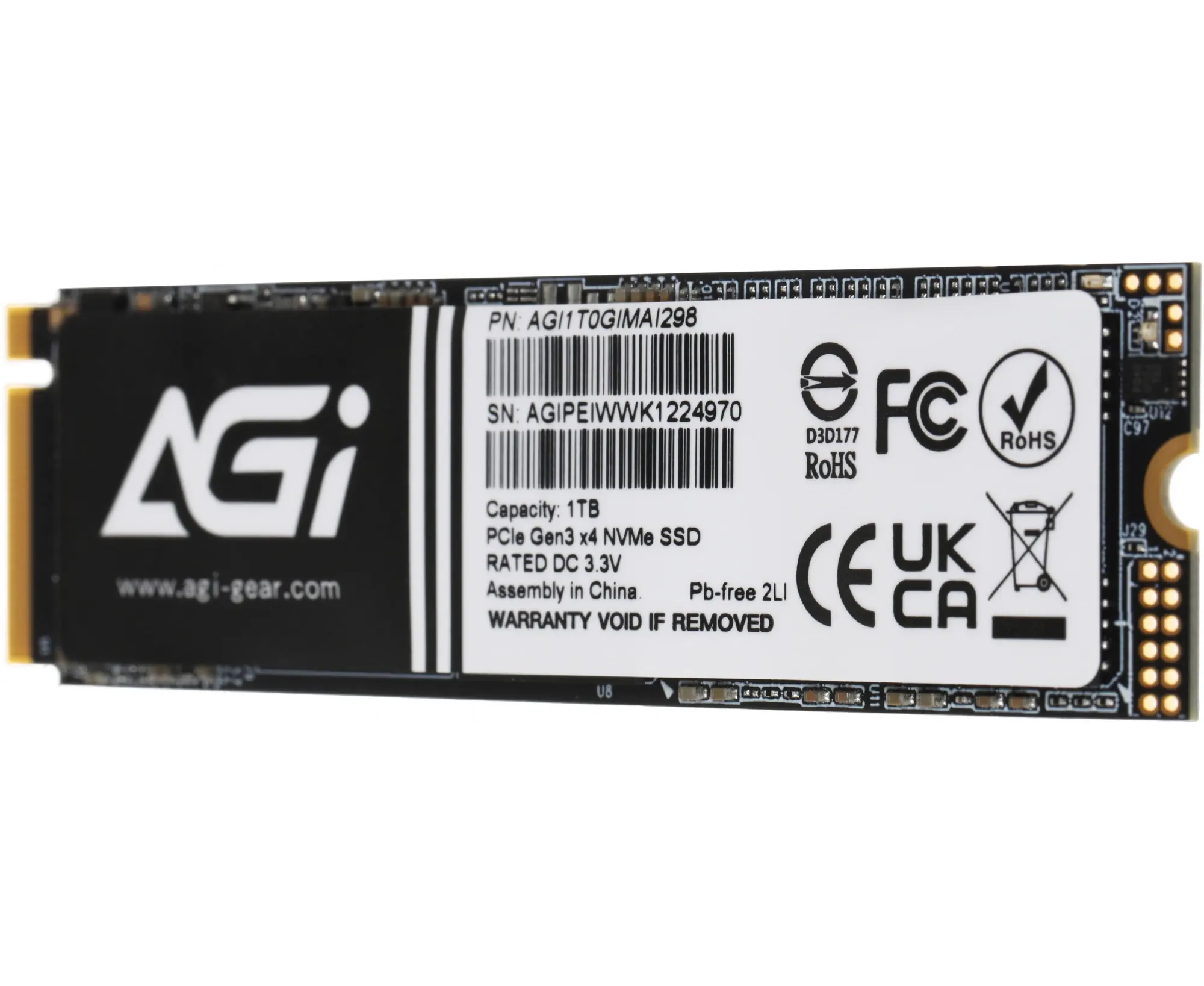 SSD AGI AI298 (AGI1 T0 GIMAI298-CB) 1 TB, M.2 2280, PCI-E gen3 x4, NV Me, 3 D NAND, 3200/1700 Mbs, 600 TBW