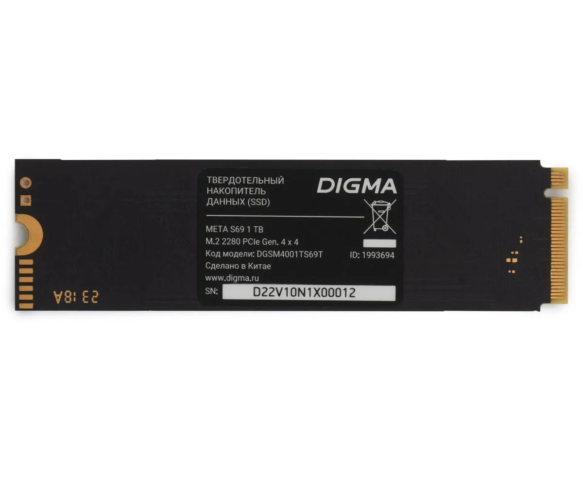 SSD Digma Meta S69 DGSM4001 TS69 T PC Ie 4.0 x4 1 TB M.2 2280