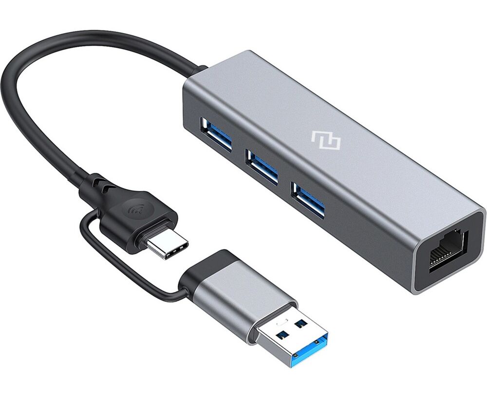 Разветвитель USB-C+USB-A Digma DHUB-LAN-4port 4порт серебристый