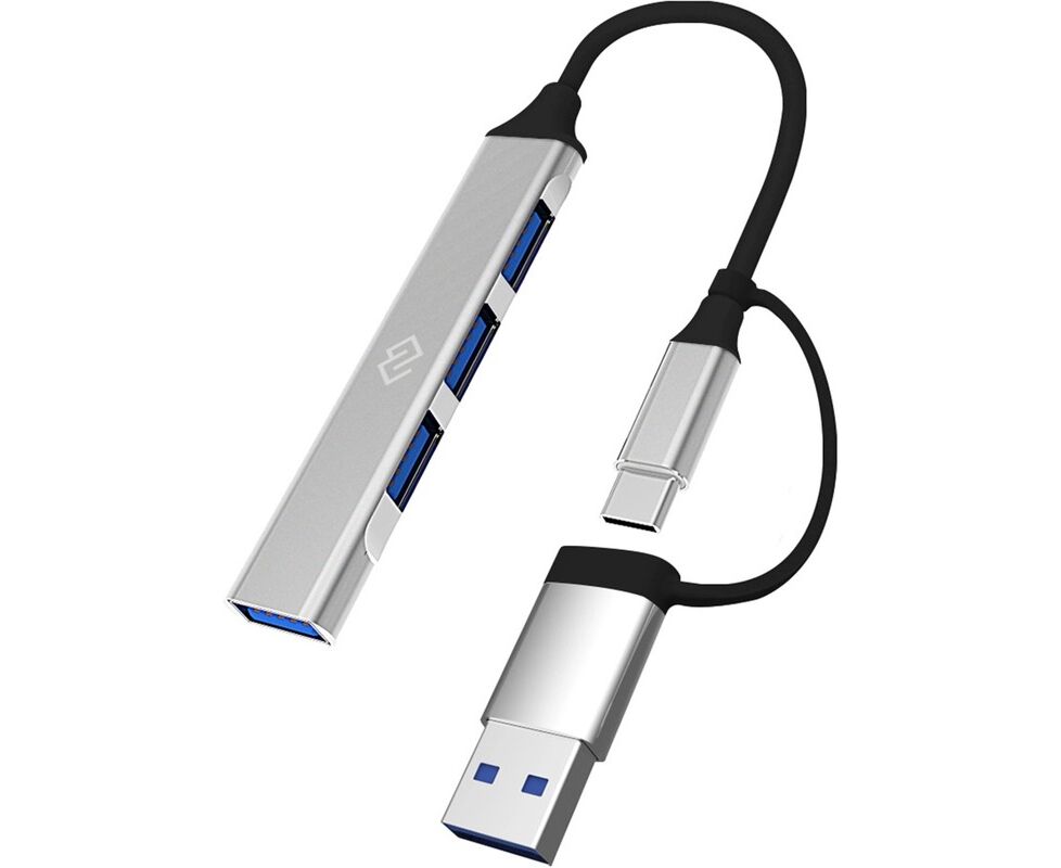 Разветвитель USB-C+USB-A Digma DHUB-4 USB-AC-3.0 4порт серебристый