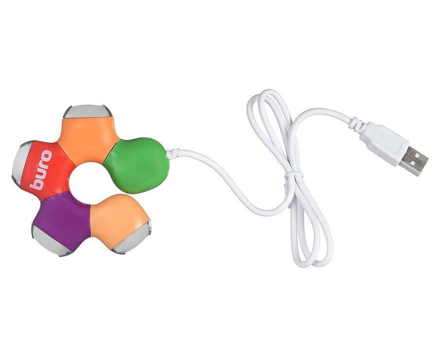 Разветвитель USB 2.0 Buro BU-HUB4-0.5-U2.0-Flower 4порт. разноцветный