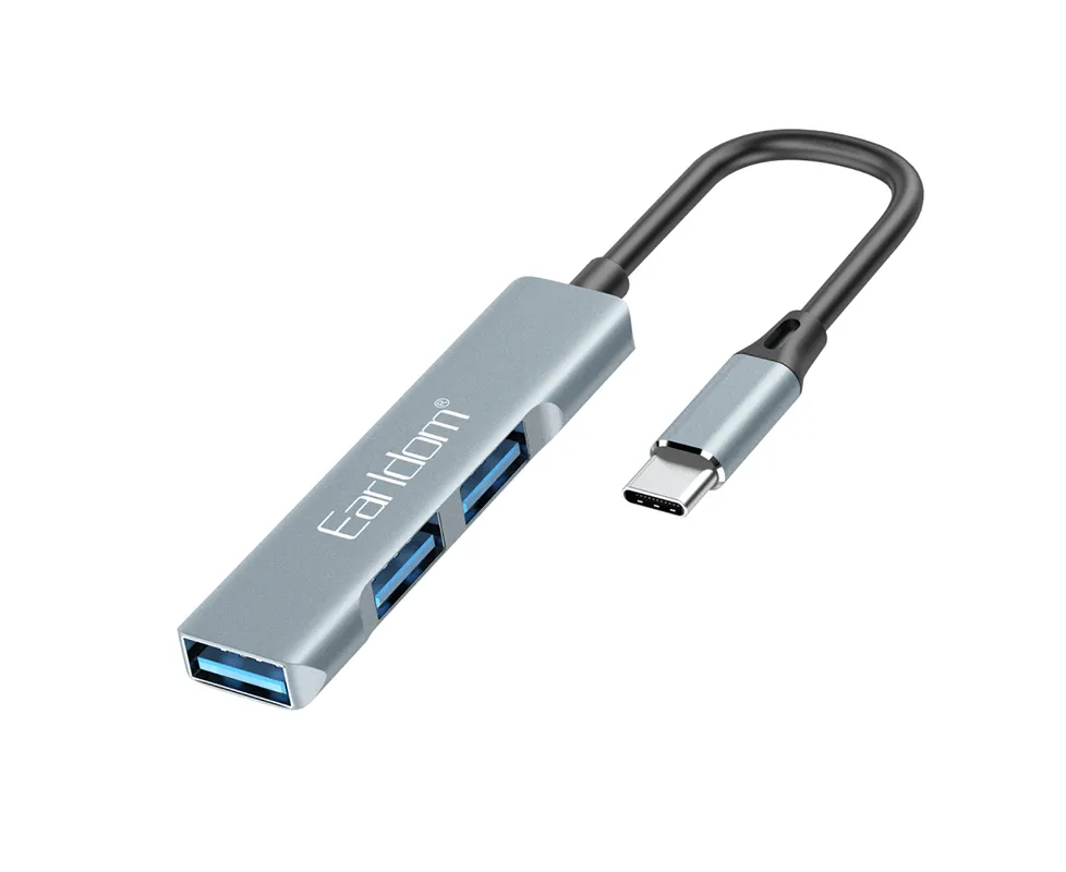 USB HUB Earldom ET-HUB19 Type C, 3 USB+выход Type C PD серебро