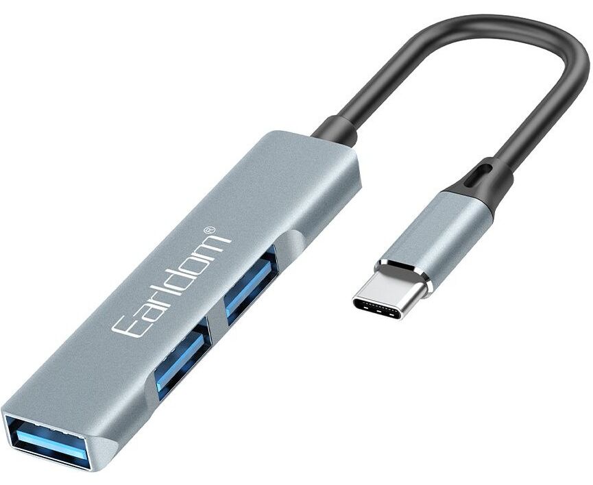 USB HUB Earldom ET-HUB10 Type C, 3 USB серебро