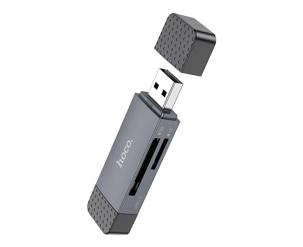 Кардридер HOCO HB45 Spirit 2-in-1 USB/Type-C 2.0 card reader metal gray