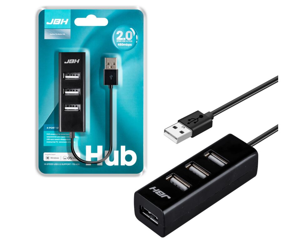 HUB USB 2.0 x 4 разъема USB 30см Hub-112 JBH (Black)