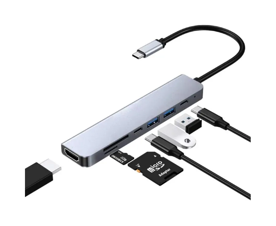 Разветвитель USB WALKER WHUB-71 7в 1 PD 100 Вт серый