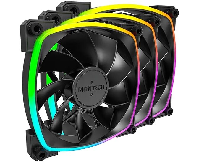 Комплект вентиляторов (3 шт.) Montech RX120 PWM Reverse Black (RX120 B3 P) / 120mm, 4pin PWM, 3pin ARGB, 800-1600 RPM, 59.0 CFM, 27.0d BA, Rifle bearing