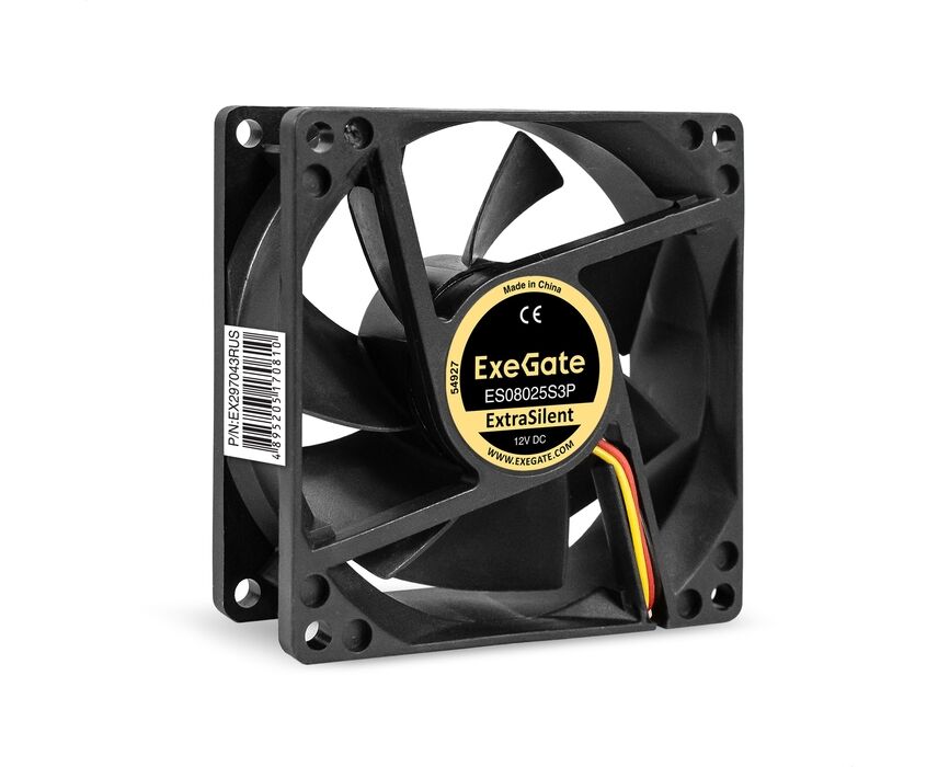 Вентилятор Exegate 12 В DC Extra Silent ES08025 S3 P EX297043 RUS (80x80x25 мм, Sleeve bearing (подшипник скольжения), 3pin, 2100 RPM, 21d BA)