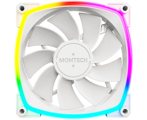 Вентилятор Montech RX120 PWM, Reverse White (RX120 W) / 120mm, 4pin PWM, 3pin ARGB, 800-1600 RPM, 59.0 CFM, 27.0d BA, Rifle bearing