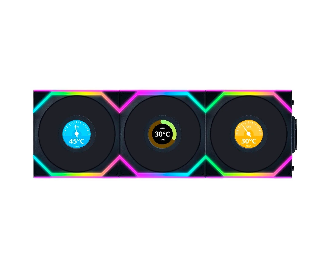 Комплект вентиляторов (3шт.) Lian Li UNI Fan SL Wireless LCD 120 Reverse Blade (G99.12 RSLLCD1 W3 B.R0)/12 RSLLCD1 W3 B Black/120x124,5x28мм(1.6”,PWM,ARGB)
