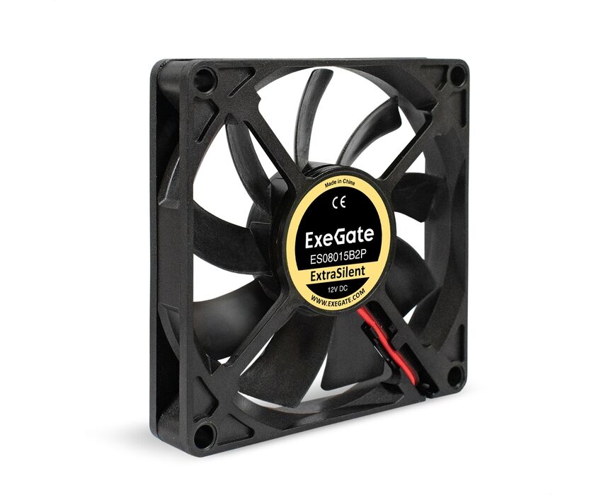 Вентилятор Exe Gate Extra Silent ES08015 B2 P EX295236 RUS (80x80x15 мм, 2-Ball (двойной шарикоподшипник), 2pin, 1700 RPM, 17d BA)