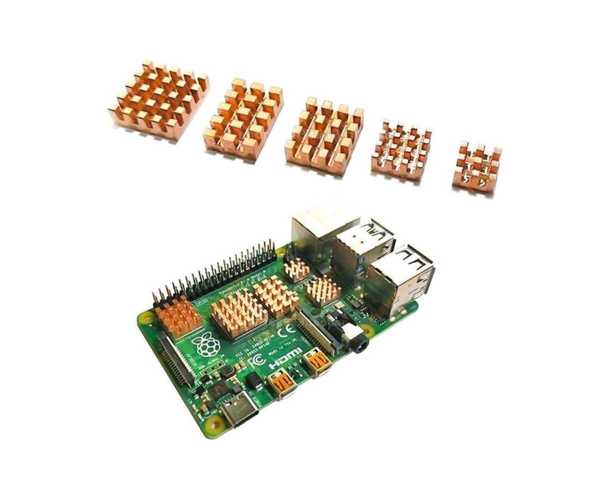 Набор радиаторов №2 ACD RA603-1 5 in 1 для Raspberry 4 B 1шт. 17х 17х 5mm 1шт. 14х 10х 5mm 1шт. 12х 13х 5mm 2шт. 5х 5х 5mm