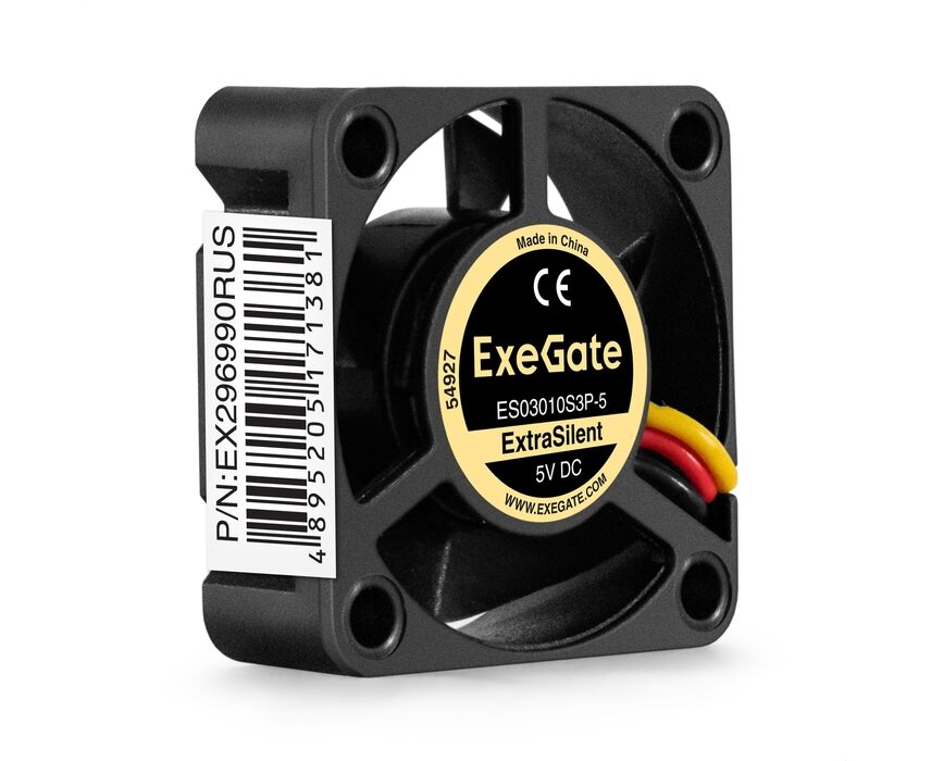 Вентилятор Exegate 5 В DC Extra Silent ES03010 S3 P-5 EX296990 RUS (30x30x10 мм, Sleeve bearing (подшипник скольжения),3pin, 8500 RMP, 24d BA)