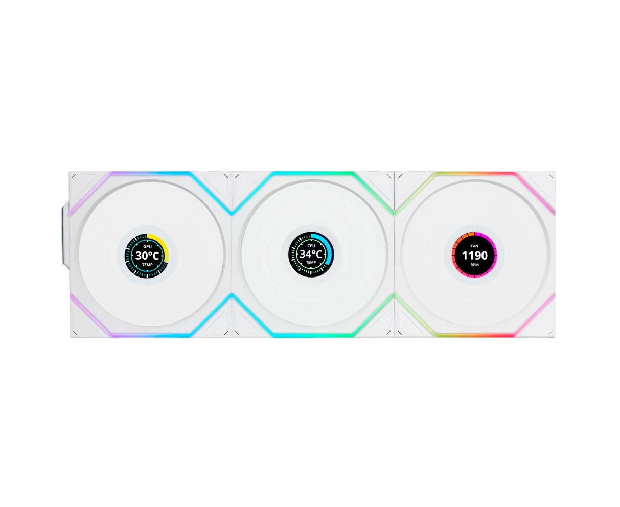 Комплект вентиляторов (3шт.) Lian Li UNI Fan TL Wireless LCD 120 Reverse Blade (G99.12 RTLLCD1 W3 W.R0) / 12 RTLLCD1 W3 W White /120x124x28мм
