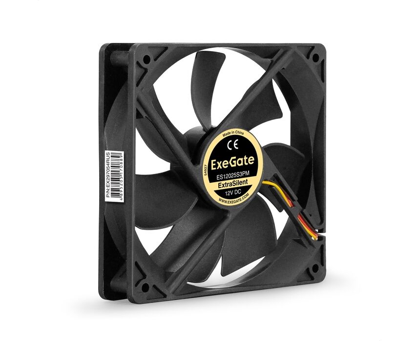 Вентилятор Exe Gate 12 В DC Extra Silent ES12025 S3 PM EX297054 RUS (120x120x25 мм, Sleeve bearing (подшипник скольжения), 3pin+Molex, 1350 RPM, 23d B)