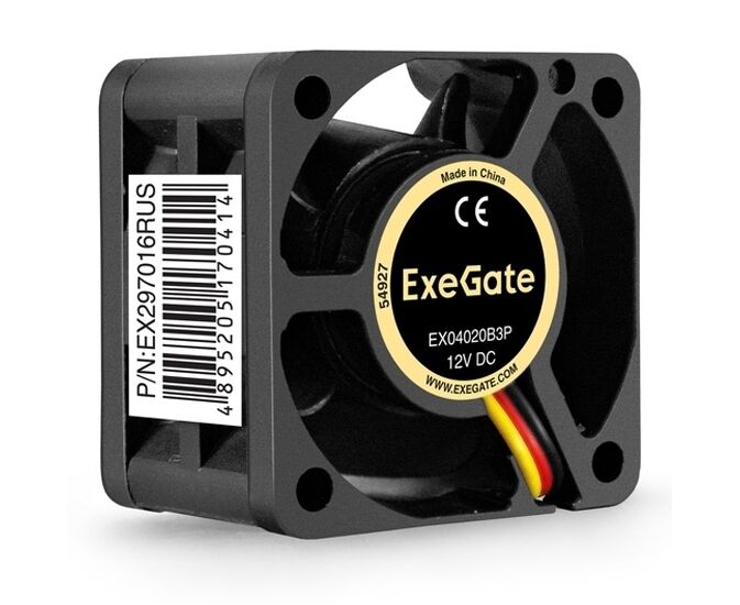 Вентилятор Exegate 12 В DC EX04020 B3 P (EX297016 RUS) (40x40x20 мм, 2-Ball (двойной шарикоподшипник), 3pin, 6300 RPM, 28d BA)