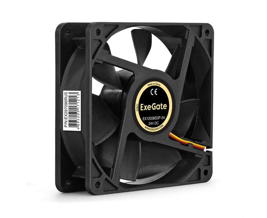 Вентилятор Exegate 24 В DC Exe Gate EX12038 S3 P-24 EX297096 RUS (120x120x38 мм, Sleeve bearing (подшипник скольжения), 3pin, 3000 RMP, 46,1d BA)