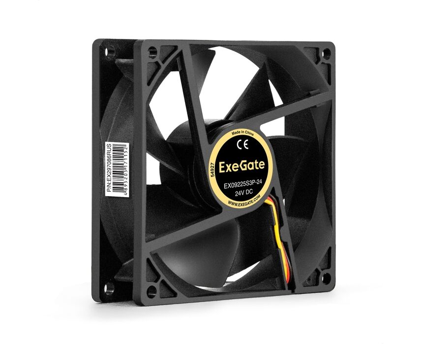 Вентилятор Exe Gate EX09225 S3 P-24 EX297086 RUS 24 В DC (92x92x25 мм, Sleeve bearing (подшипник скольжения), 3pin, 2800 RMP, 34d BA)