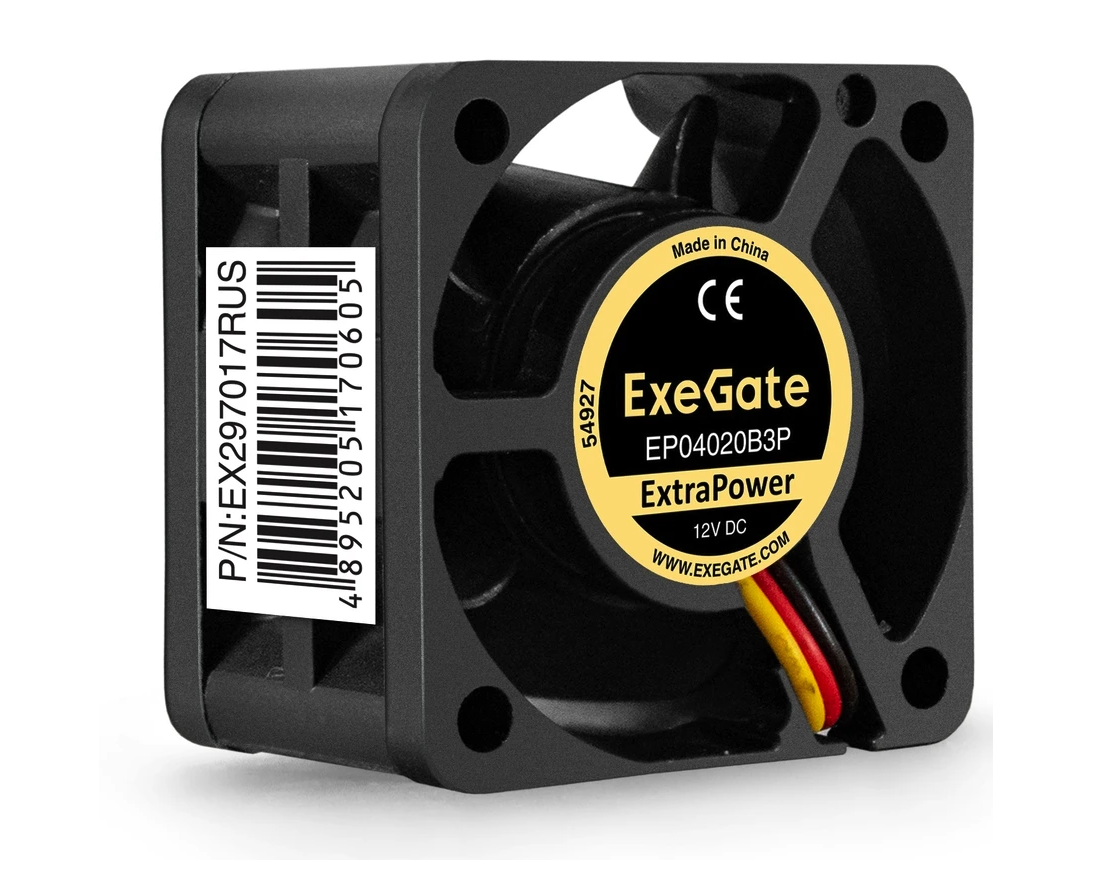 Вентилятор Exegate Extra Power EP04020 B3 P EX297017 RUS 12 В DC (40x40x20 мм, 2-Ball (двойной шарикоподшипник), 3pin, 7000 RPM, 32d BA)