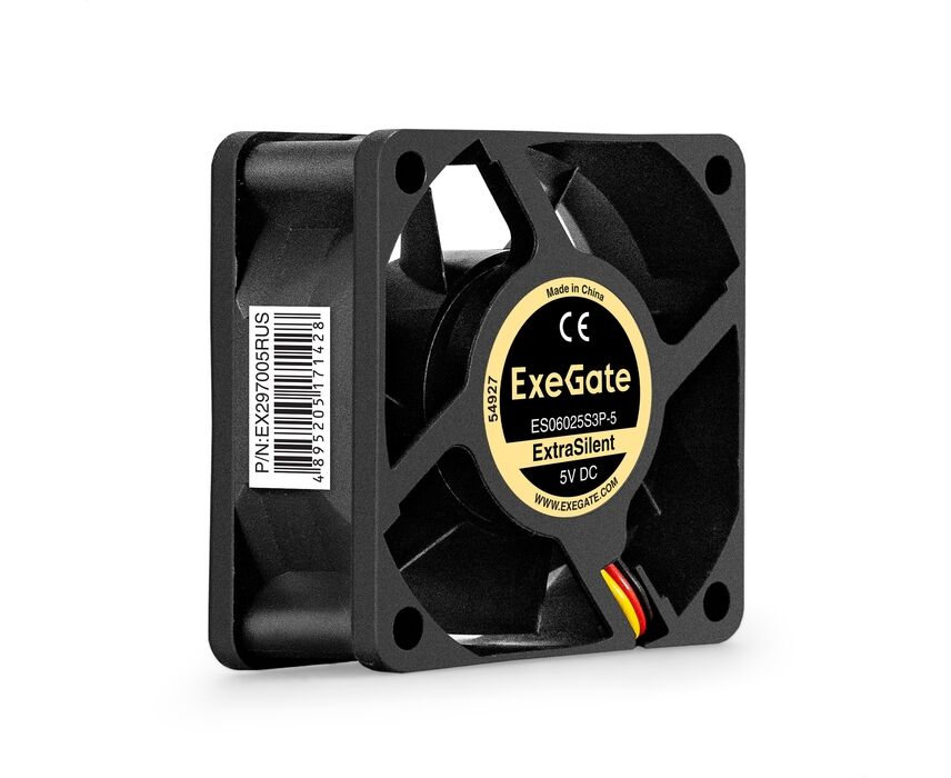 Вентилятор Exe Gate Extra Silent ES06025 S3 P-5 EX297005 RUS 5 В DC (60x60x25 мм, Sleeve bearing (подшипник скольжения), 3pin, 2300 RMP, 18d BA)