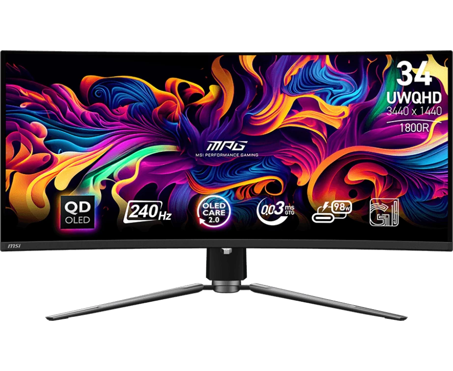 Монитор MSI MPG 341 CQPX (9 S6-3 DD04 T-036) Black QD-OLED, 3440x1440, HDMI+HDMI+DP+Type C (90 W), USB Hub, 0.03 ms, 178°/178°, 250 cd/m, 1500000:1, 240 Hz
