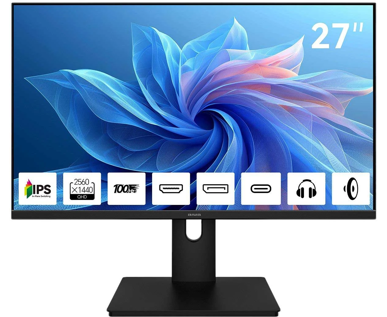 Монитор AIWA MQ271 A Black IPS, 2560x1440, HDMI+DP+Type C 15 W, 4 ms, 178пр./178пр., 300 cd/m, 1000:1, 100 Hz, Spk, внутр БП