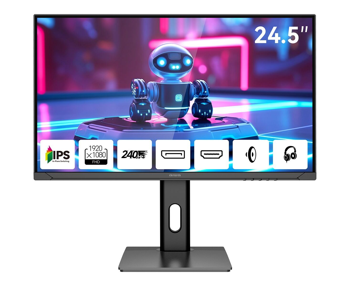 Монитор AIWA MD2510 Black IPS, 1920x1080, HDMI+HDMI+DP+DP, 1 ms, 178пр./178пр., 350 cd/m, 1000:1, 240 Hz, Spk, Pivot