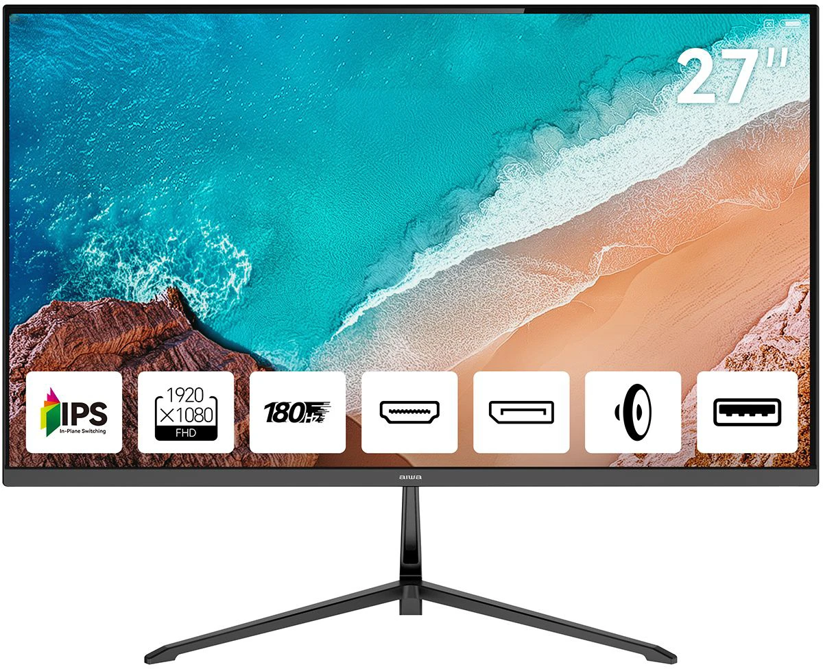 Монитор AIWA MD2712 Black IPS, 1920x1080, HDMI+HDMI+DP, 1ms, 178град./178град., 300cd/m, 1000:1, 180 Hz, Spk
