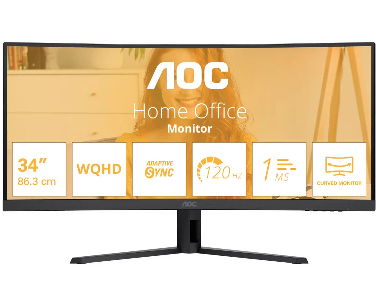Монитор AOC CU34 B3 E 1500 R, 21:9, UWQHD, 1/4ms, 300cd, 120 Hz, HDMI, DP