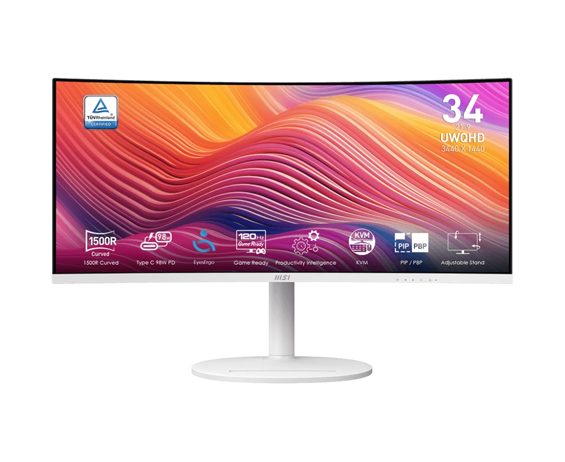 Монитор MSI Modern MD342 CQPW (9 S6-3 PC59 H-021) White (34" VA, 3440x1440, HDMI+HDMI+DP+Type C, USB, 1 ms, 178град./178град., 300 cd/m, 3000:1 (100 M:1), 120 Hz)