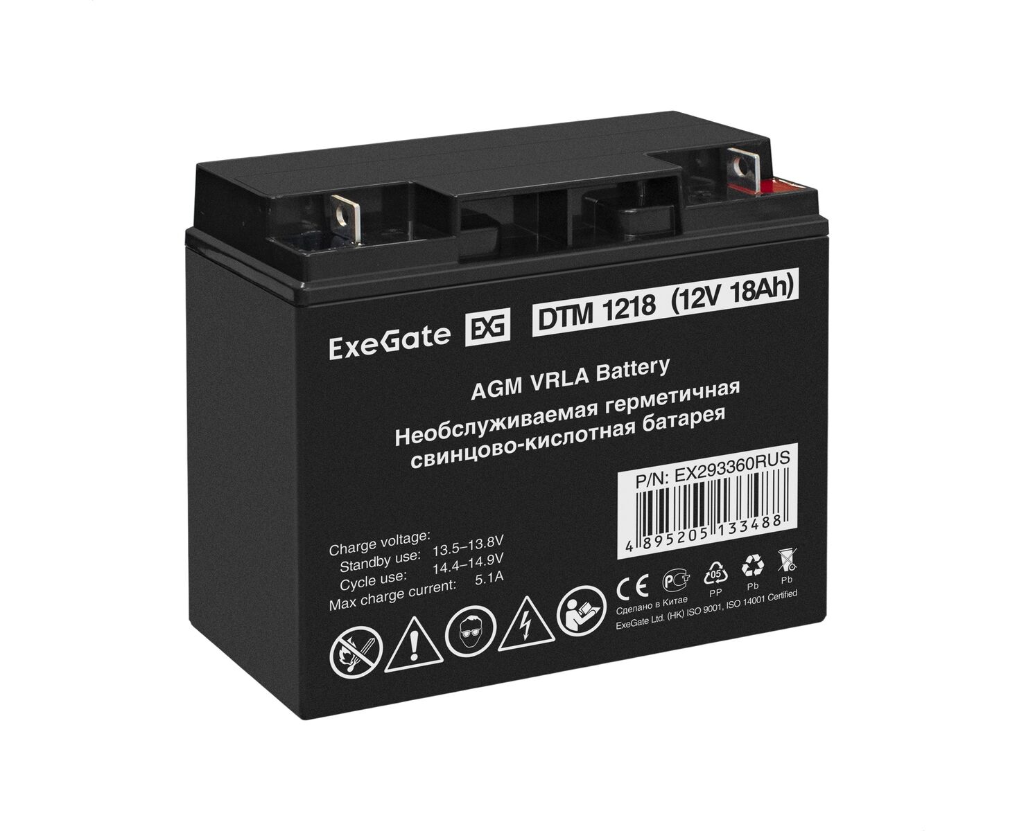 Аккумуляторная батарея Exe Gate DTM 1218 (12 V 18 Ah, клеммы F3 (болт М5 с гайкой) 293360