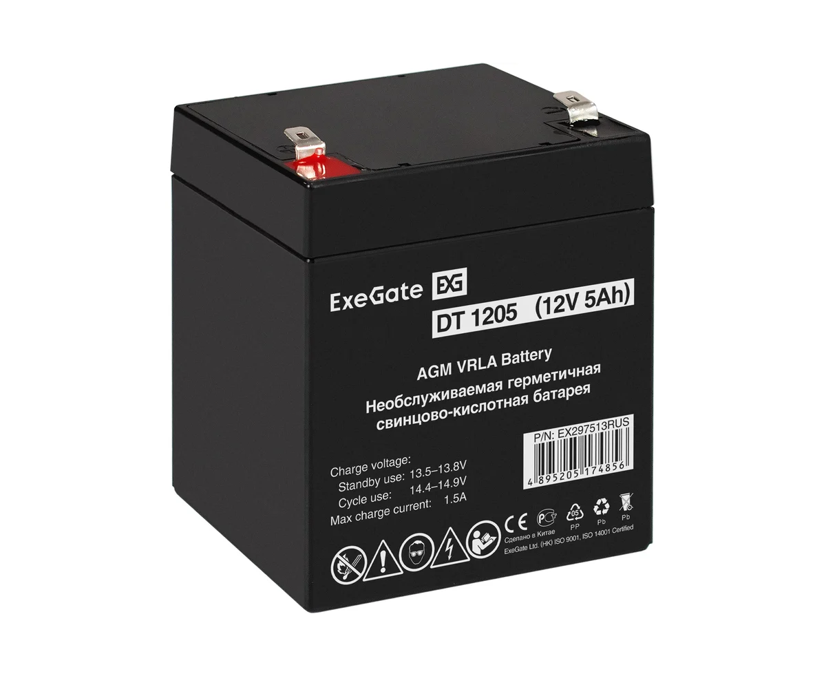 Аккумуляторная батарея Exegate EX297513 RUS DT 1205 (12 V 5 Ah, клеммы F2)