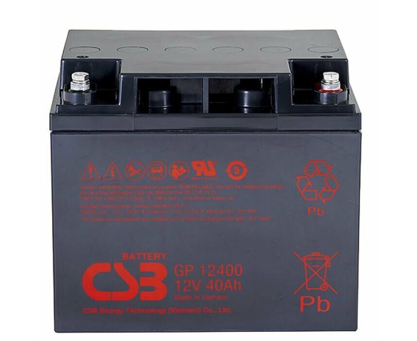 АКБ для ИБП 12 В 40 Ач CSB GP12400, 160 W/cell, 480 Whr, 12.65 кг, (Шх Гх В) 197х 165х 170,4 мм (170,4 с клеммами)