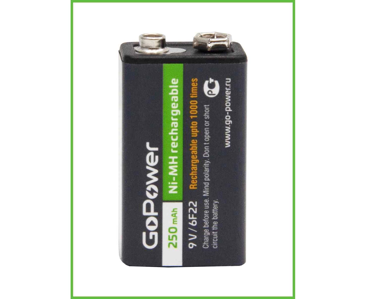 Аккумулятор бытовой Go Power Крона 6 F22 BL1 NI-MH 9 V 250m Ah (1/25/100)