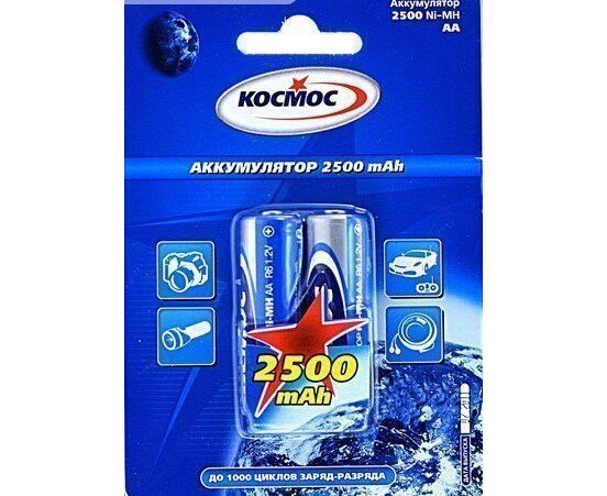 Аккумулятор AA Космос HR6 (2-BL) Ni-MH 2500 m Ah (24/288) (10250)