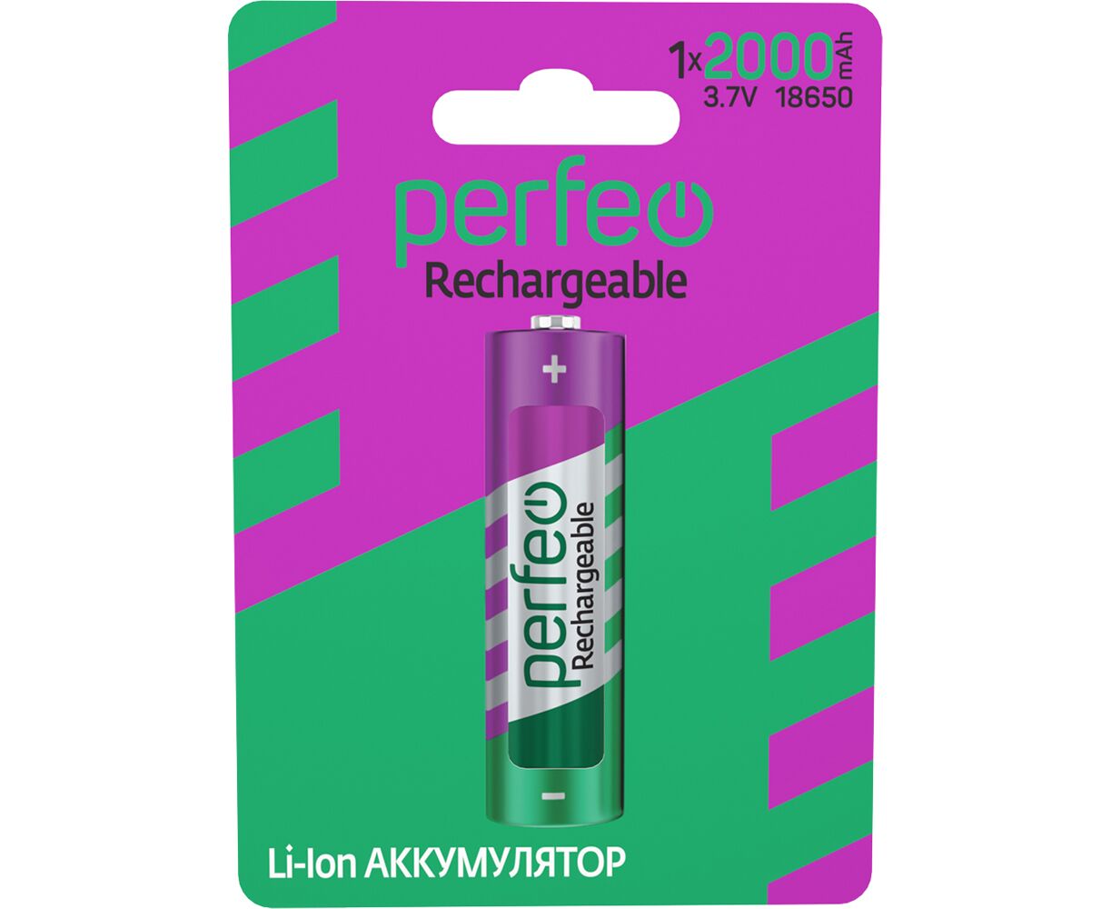 Perfeo аккумулятор Li-Ion 18650 2000m Ah/1 BL 3.7 V, (Арт. PF 18650 Li-Ion2000/1 BL)