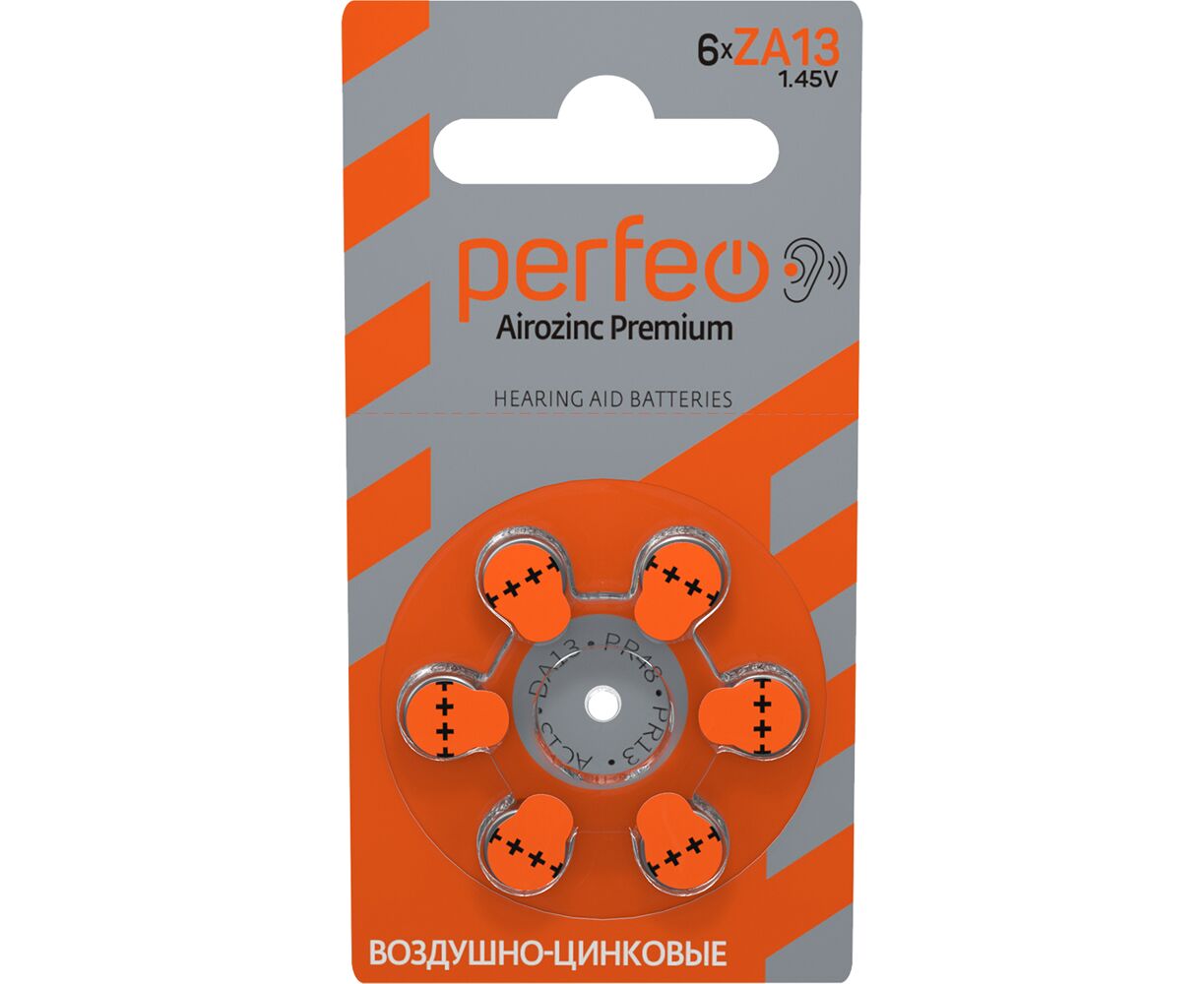 Батарейка для слуховых аппаратов Perfeo ZA13/6 BL Airozinc Premium, (Арт. PF ZA13/6 BL)
