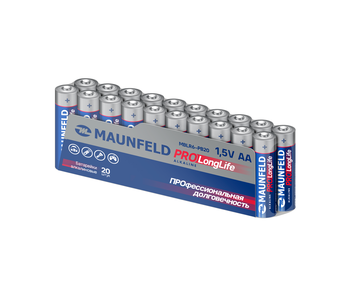 Батарейки Maunfeld Pro Long Life Alkaline AA(LR6) MBLR6-PB20 спайка 20шт