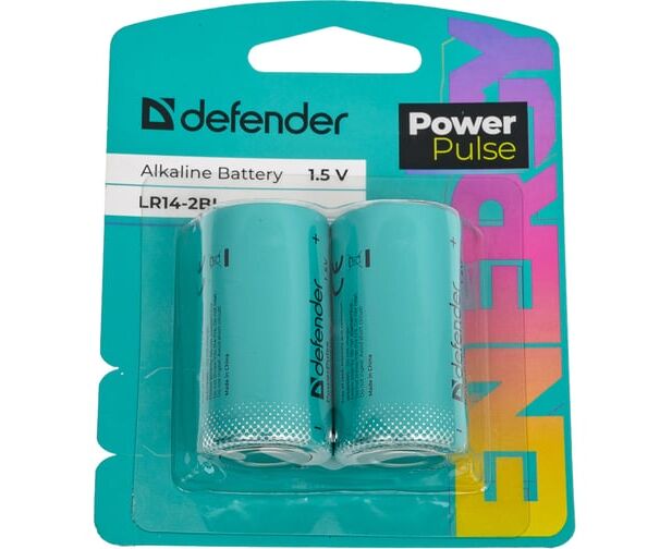 Батарейка алкалиновая DEFENDER LR14-2 BL С, блистер, Power Pulse