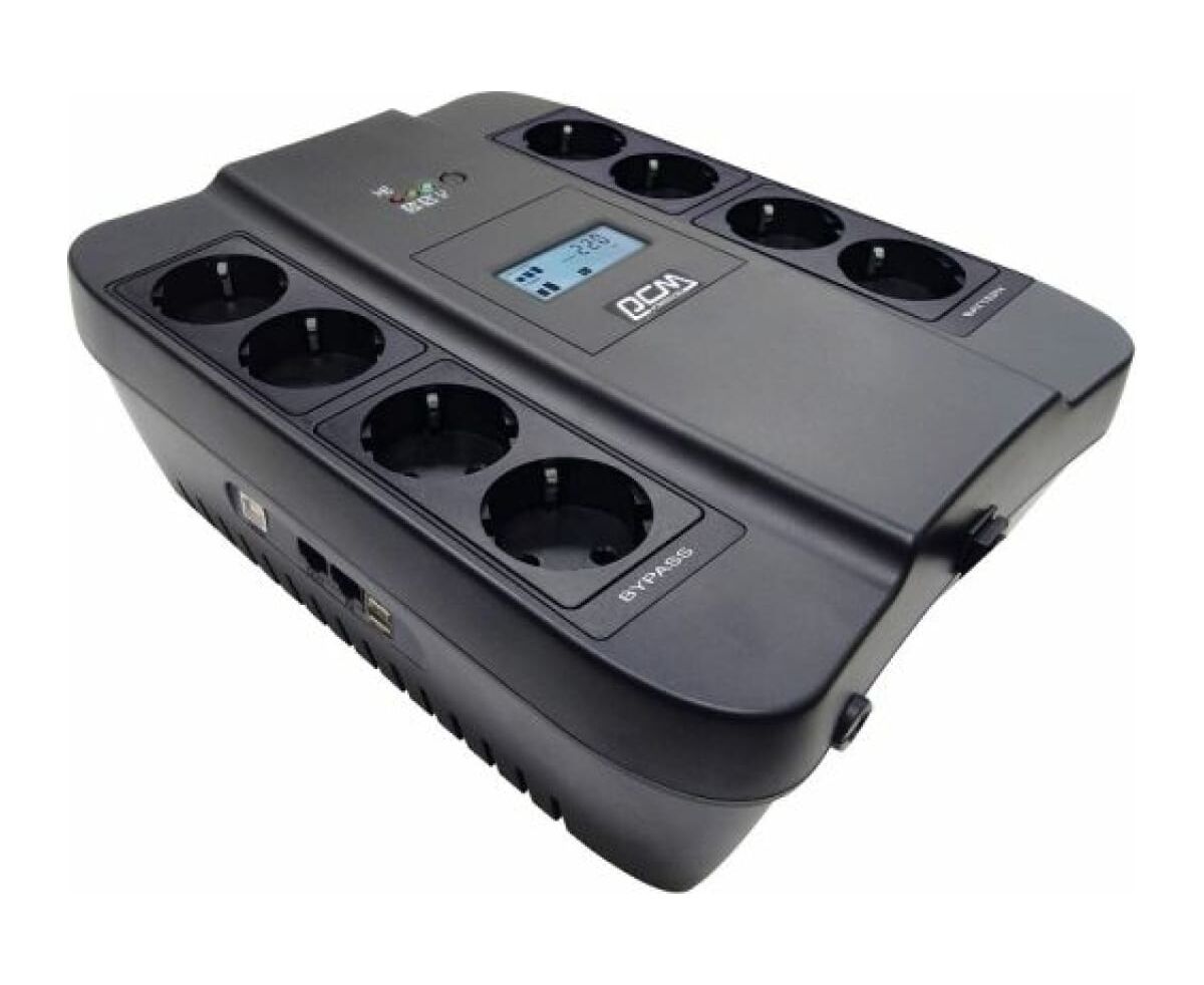 ИБП Powercom Back-UPS Spider SPD-1100 U LCD USB, Line-Interactive, LCD, AVR, 1100 VA/605 W, Schuko, USB, black (1452054)