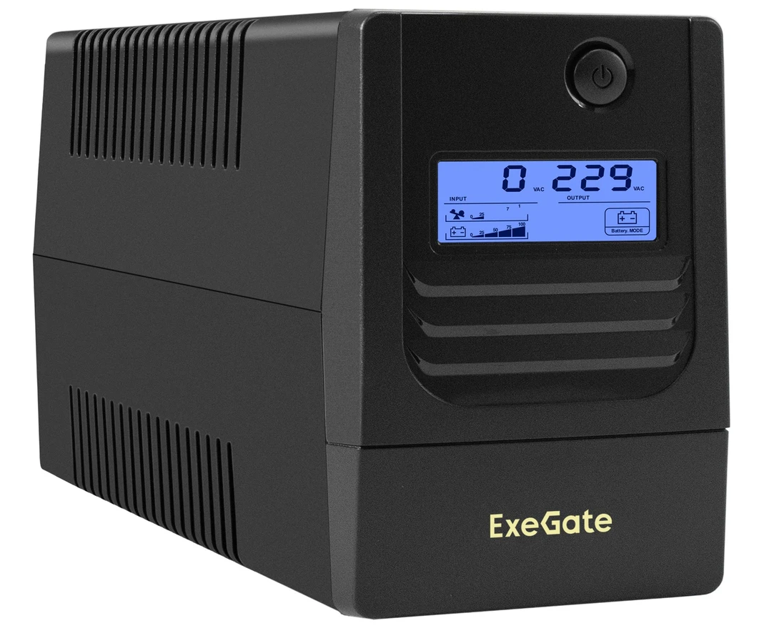ИБП Exe Gate Smart LB-1000.LCD.AVR.2 SH.USB (EX299507 RUS) 1000 VA/650 W, LCD, AVR, 2*Schuko, USB, батарея 12 V 9 Ah, Black